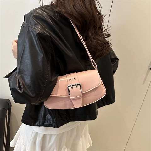 Borsa Sottoascella in Pelle PU Vintage Donna Fibbia Quadrata in Metallo Borsa a Tracolla Stile Francese Piccola Borsa Quadrata