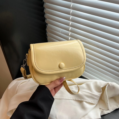 Retro PU Leather Flap Crossbody Bag Solid Color Round Button Mini Saddle Shoulder Bag For Women Fashion Commuting Accessorie