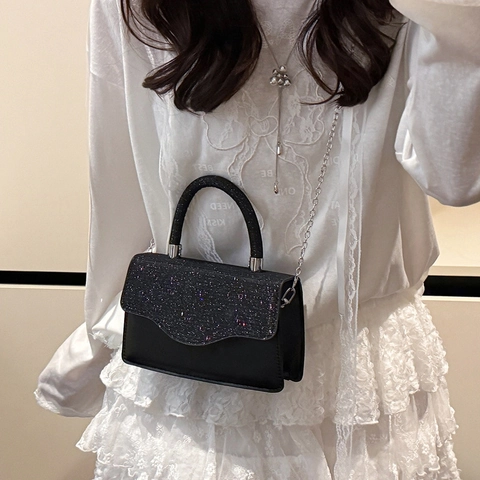 Borsa a Tracolla con Strass Glitter da Donna Elegante Moda in Pelle PU Quadrata Borsa a Mano Piccola Borsa da Sera con Catena