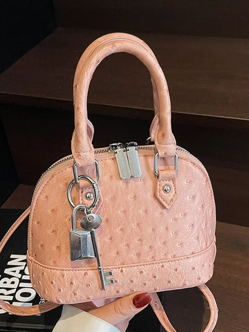 Niche Design Ostrich Pattern PU Leather Shell Bag Women Fashion Handheld Crossbody Bag With Metal Lock Key Pendant