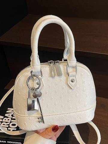 Niche Design Ostrich Pattern PU Leather Shell Bag Women Fashion Handheld Crossbody Bag With Metal Lock Key Pendant