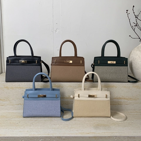 Borsa A Mano Da Donna Patchwork Pelle PU Tessuto Vintage Borsa A Tracolla Con Manico Tracolla Rimovibile Chiusura Metallo