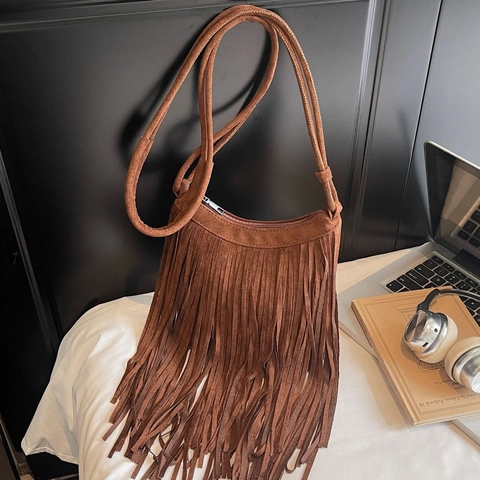 Vintage PU Leer Kwastjes Crossbody Tas Voor Vrouwen Boheemse Franje Schoudertas Kleine Matte Retro Messenger Bag Voor Vakantie