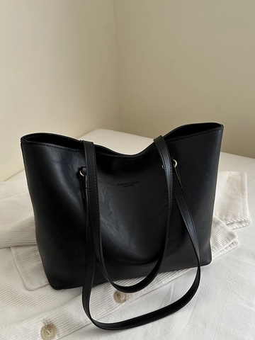 Bolso Tote De Gran Capacidad Para Mujer Minimalista Cuero PU Patrón Lichi Color Sólido Bolso De Hombro Informal Viaje Diario