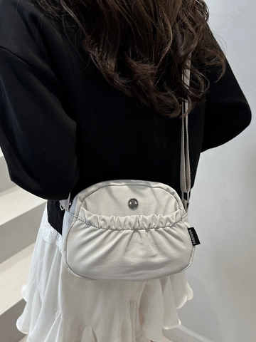 Bolso De Hombro Plisado Nylon Tela Bolso Bandolera Correa Ancha Ajustable Estilo Minimalista Casual Para Mujeres