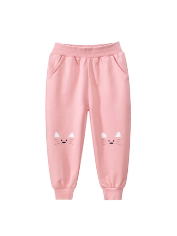 Pantaloni Jogger In Cotone Per Ragazze Stampa Gatto Cartone Animato Vita Elastica Pantaloni Sportivi Casual Bambini