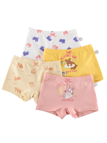 Mädchen Boxershorts Baumwolle Weich Atmungsaktiv Cartoon Tier Hase Katze Druck Unterwäsche Für Kinder Mit Schleife