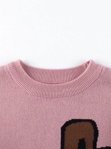 Girls Kids Casual Cotton Knitted Sweater Cartoon Rabbit Pattern Round Neck Long Sleeve Pullover Spring Autumn Top