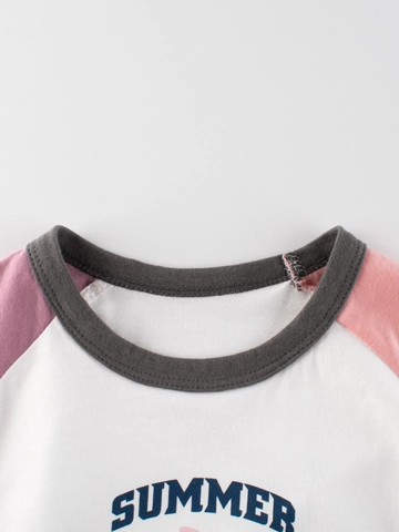 T-Shirt en Coton pour Filles Manches Raglan Imprimé Dessin Animé Glace Haut Décontracté Été Vêtements Enfants Blanc Riz