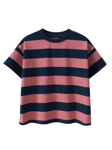 Boys Short Sleeve T-Shirt Cotton Stretch Striped Round Neck Casual Loose Fashion Tee Top For Big Kids Teens Comfortable