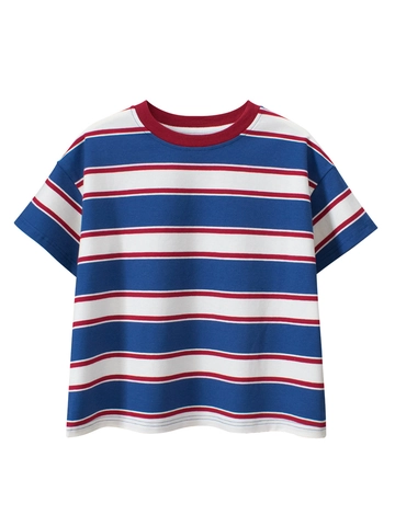 Kids Striped Short Sleeve T-Shirt Cotton Blend Crew Neck Loose Casual Summer Top For Boys Girls Teens
