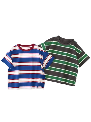 Kids Striped Short Sleeve T-Shirt Cotton Blend Crew Neck Loose Casual Summer Top For Boys Girls Teens
