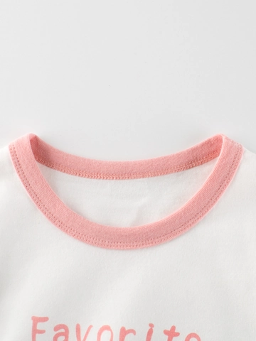 Maglietta a Maniche Lunghe Finto Due Pezzi da Bambina 100% Cotone Contrasto Rosa Bianco Maialino Cartone Animato Stampa Pane Girocollo