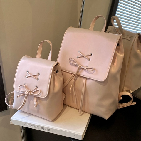 Zaino da Donna alla Moda in Pelle PU con Coulisse e Fiocco Stile Collegiale Casual Borsa a Tracolla Trendy Quotidiano