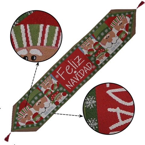 Camino De Mesa De Navidad Tela De Jacquard De Punto Con Borlas Patrón De Reno Papá Noel Copo De Nieve Decoración Festiva