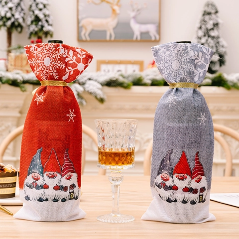 Kerstkabouter Wijnfleshoes Sneeuwvlok Patroon Stof Wijnfles Tas Feestelijke Tafeldecoratie Kerst Cadeauverpakking