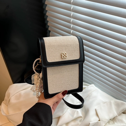 Γυναικεία Τσάντα Ώμου Crossbody Καμβάς PU Patchwork Μικρή Τετράγωνη Τσάντα Trendy Ρετρό Στυλ Κομψή Χρυσή Πόρπη Με Τριφύλλι
