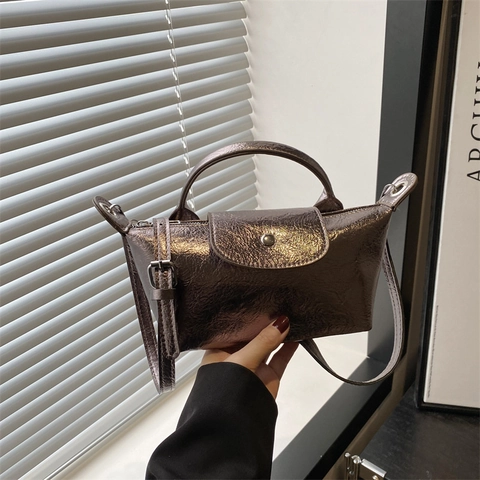 Bolso Metálico Arrugado Para Mujer De Cuero Sintético Bolso Bandolera Con Correa Ajustable Para Moda Diaria Fiesta