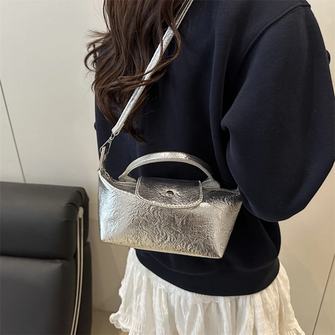 Bolso Metálico Arrugado Para Mujer De Cuero Sintético Bolso Bandolera Con Correa Ajustable Para Moda Diaria Fiesta