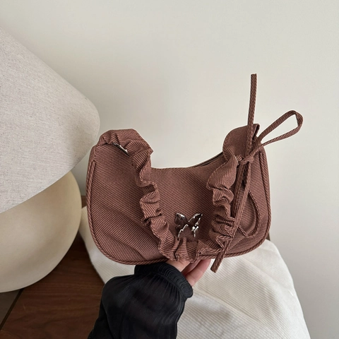 Mode Damen PU Leder Geraffte Schultertasche Schmetterling Schnalle Unterarmtasche Urban Minimalistisch Casual Shopper Tasche