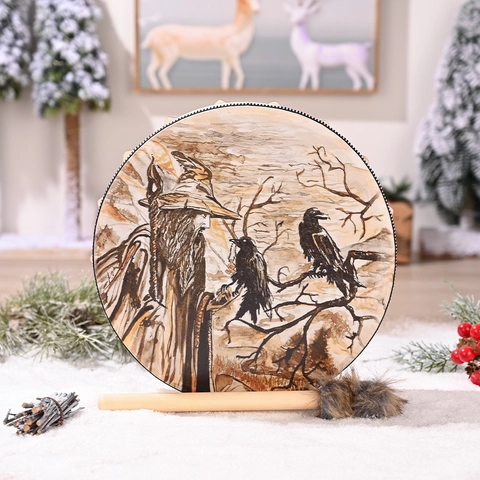 Handmade Shamanic Shaman Drum With Mallet Tree Of Life Design Ethnic Mystical Frame Drum Home Decor Percussion Musical Gift