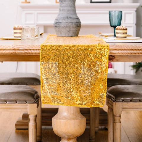 Goldener Pailletten Tischläufer Für Weihnachten Hochzeit Party Esstisch Dekoration Stoff Metallisch Glänzend Feiertag Deko