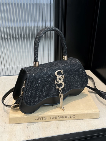 Borsa A Tracolla Con Paillettes In Pelle PU Borsa A Mano Con Logo S In Metallo E Nappa Fondo Ondulato Borsa Da Sera Elegante Donna