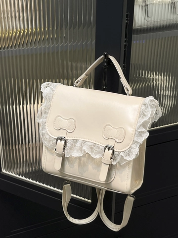 Sac Bandoulière Lolita Doux Cuir PU Dentelle Noeud Sac À Main Vintage Style Japonais Petit Sac Carré Femmes