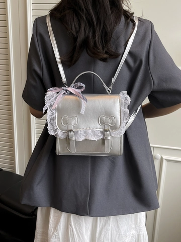 Sac Bandoulière Lolita Doux Cuir PU Dentelle Noeud Sac À Main Vintage Style Japonais Petit Sac Carré Femmes
