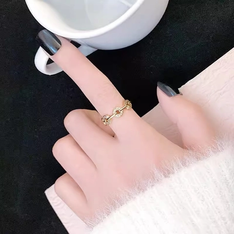 Triple Interlocking Circle Open Ring Copper With Zirconia New Chinese Retro Style Vintage Finger Jewelry For Women