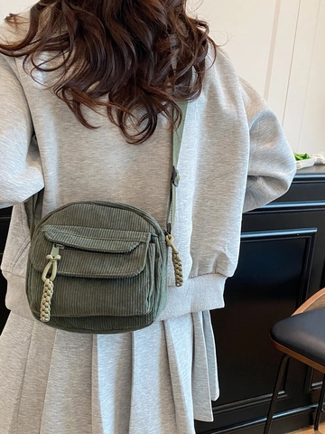 Bolso Bandolera de Pana para Mujer Bolso Cuadrado Pequeño Vintage Color Sólido Casual Con Correa Ajustable