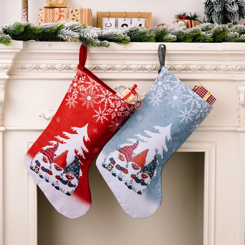 Calza Di Natale Ornamento Da Appendere Gnomo Nordico Tessuto Di Lino Design Fiocco Di Neve Decorazione Festiva