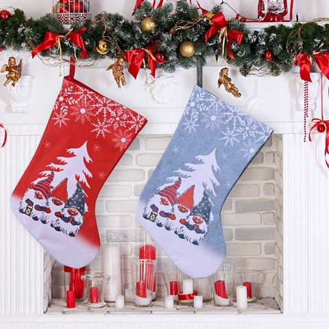 Calza Di Natale Ornamento Da Appendere Gnomo Nordico Tessuto Di Lino Design Fiocco Di Neve Decorazione Festiva
