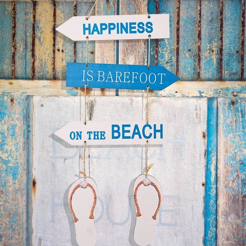 Mediterrane Houten Hangende Ornamenten Nautische Strand Oceaan Thema Vis Flip Flop Bord Jute Touw Vintage Huis Decor Muur Kunst