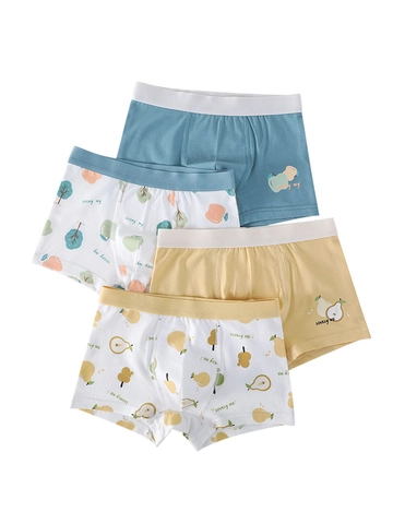 Boys Boxer Briefs Modal Cotton Breathable Mesh Underwear 3D U-Pouch Cartoon Fruit Print Comfortable Elastic Waist