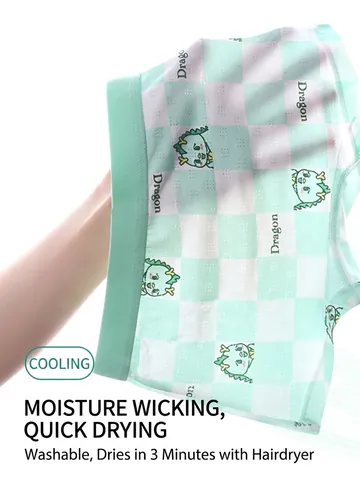 Boys Boxer Briefs Mesh Breathable Cooling Cartoon Dinosaur Plaid Regenerated Cellulose Fiber Spandex Antibacterial