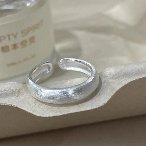 Minimalist Brushed Copper Ring For Women Open Adjustable Matte Silver Color Band Ring Simple Geometric Jewelry