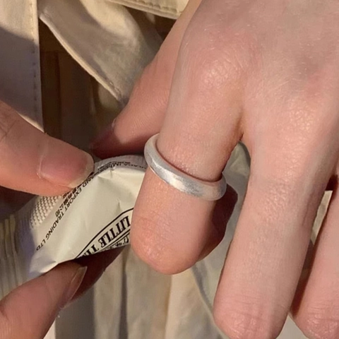 Minimalist Brushed Copper Ring For Women Open Adjustable Matte Silver Color Band Ring Simple Geometric Jewelry