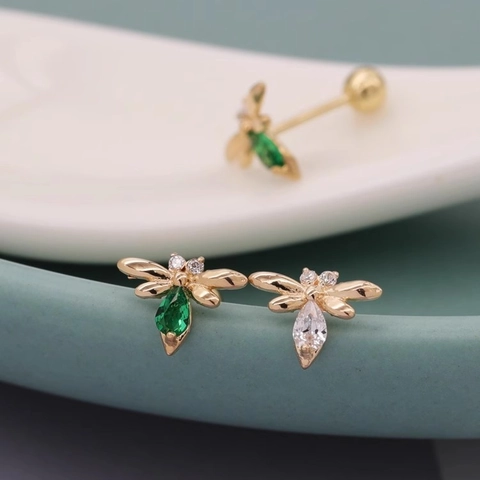 Cute Tiny Zircon Bee Stud Earrings Gold Silver Plated Copper Small Insect Screw Back Cartilage Piercing Jewelry For Women Daily Wear
