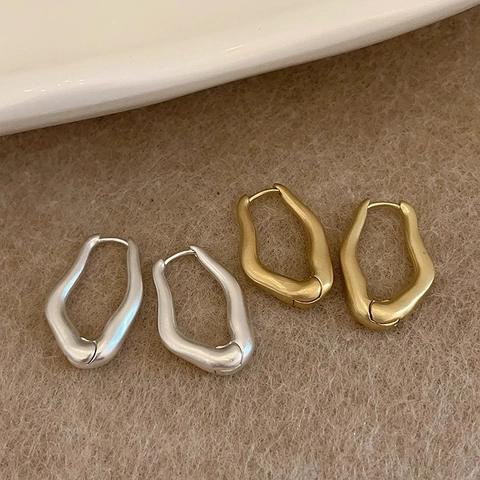 Irregular Geometric Matte Metal Ear Clips 925 Sterling Silver Earring Post Gold Plated Vintage Minimalist Fashion Jewelry