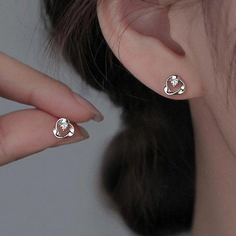 Mobius Ring Oorknopjes Koper Zilveren Oorbelpost Met Ronde Zirconia Minimalistische Elegante Mode Sieraden Voor Dames