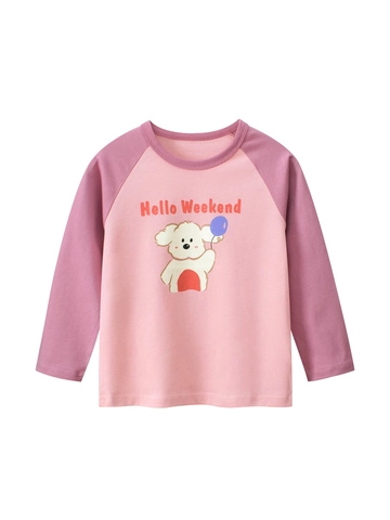 Maglietta A Maniche Lunghe Da Ragazza Cotone Maniche Raglan Girocollo Stampa Cane Cartone Animato Top Casual Autunnale