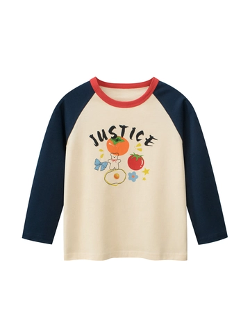 Mädchen Cartoon Raglan Langarm T-Shirt 100% Baumwolle Kontrast Rundhals Pullover Top Für Frühling Herbst Kinder Kleidung
