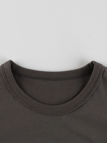 T-Shirt À Manches Longues Pour Filles Pur Coton Faux Deux Pièces Imprimé Lapin De Dessin Animé Col Rond Couche De Base
