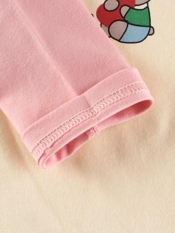 Mädchen Langarm Raglan T-Shirt Cartoon Bär Druck Baumwolle Top Für Frühling Herbst Kinder Kleidung Beige Rosa