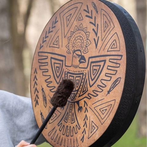 Shamanic Hand Drum Eagle Totem Tree Of Life Wood Frame Faux Sheepskin Percussion Instrument With Beater Ritual Decor Ethnic