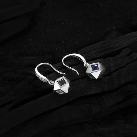 Boucles D'oreilles Cube Géométrique Avec Tige En Argent Sterling 925 Zircon Coloré Carré Style Rétro Pour Femmes