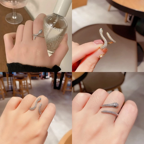Schlangenring Für Damen Kupfer Zirkonia Grüne Augen Verstellbar Wickelring Personalisierter Modeschmuck