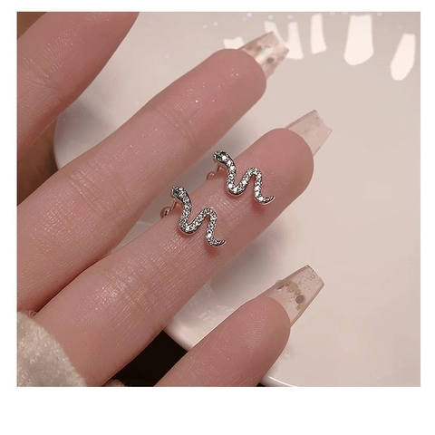 Snake Earring Stud Cartilage Piercing Copper Cubic Zirconia Screw Ball Back Labret Jewelry Trendy Cool For Women