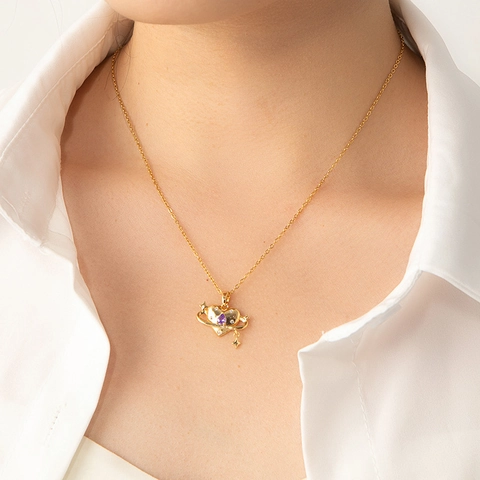 Heart Planet Saturn Pendant Necklace With Zirconia Stainless Steel Chain Gold Silver Starry Heart Jewelry For Women